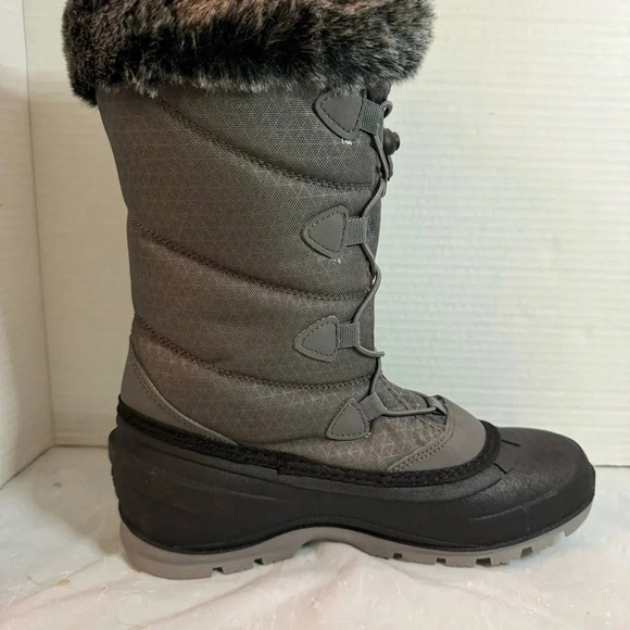 Kamik Momentum Black II Pull On Rounded Toe Waterproof Fur Trim Ankle Snow Boots - Picture 8 of 12